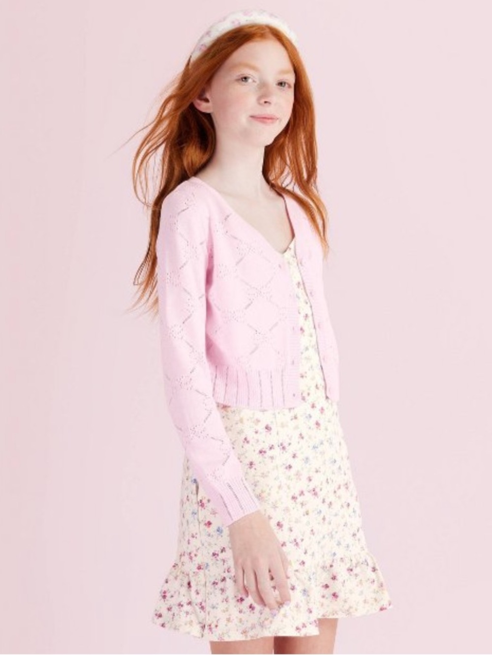 NWT LoveShackFancy x Target Emilie Pink Shrunken Pointelle Bow Cardigan-M or XXL